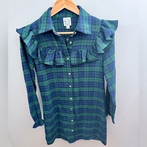 NWT Plaid Ruffle Button Down Shirt Dress Women’s Small Cottagecore Flannel